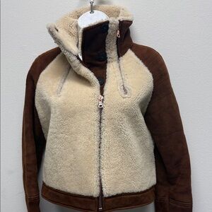 J Brand Two-Tone Teddy Jacket in Cream and Brown